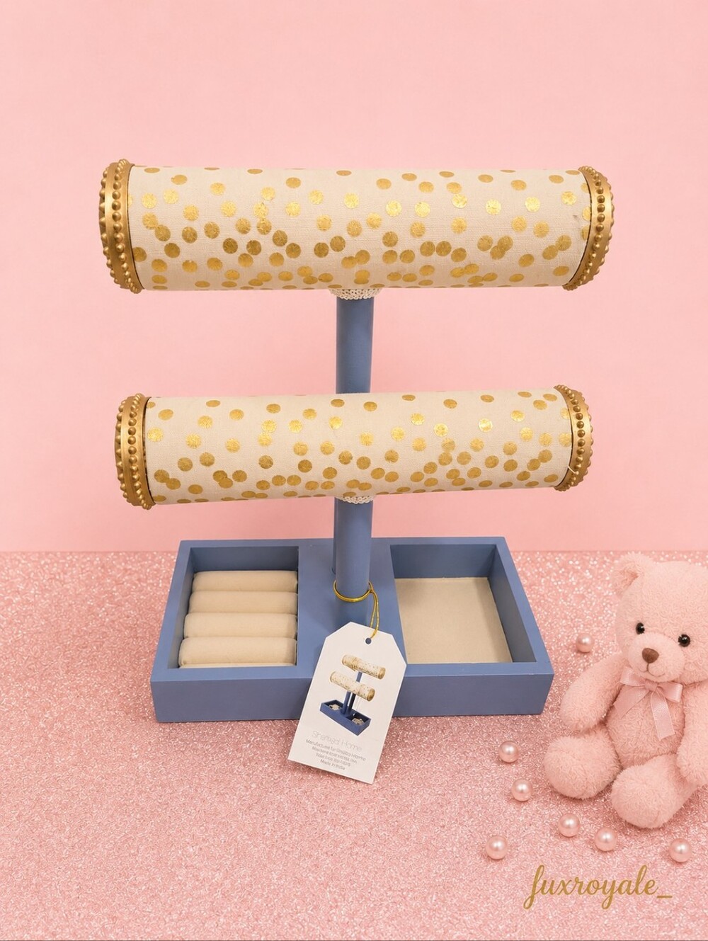 Sheffield Home Gold Polka Dot Two-Tier Jewelry Organizer Stand with Ring Tray |